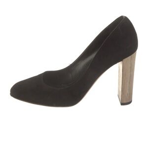 Jimmy Choo Black Suede and Tan Block Heel Pumps Sz 37